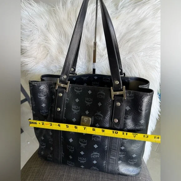 MCM Black Visetos Logo Tote